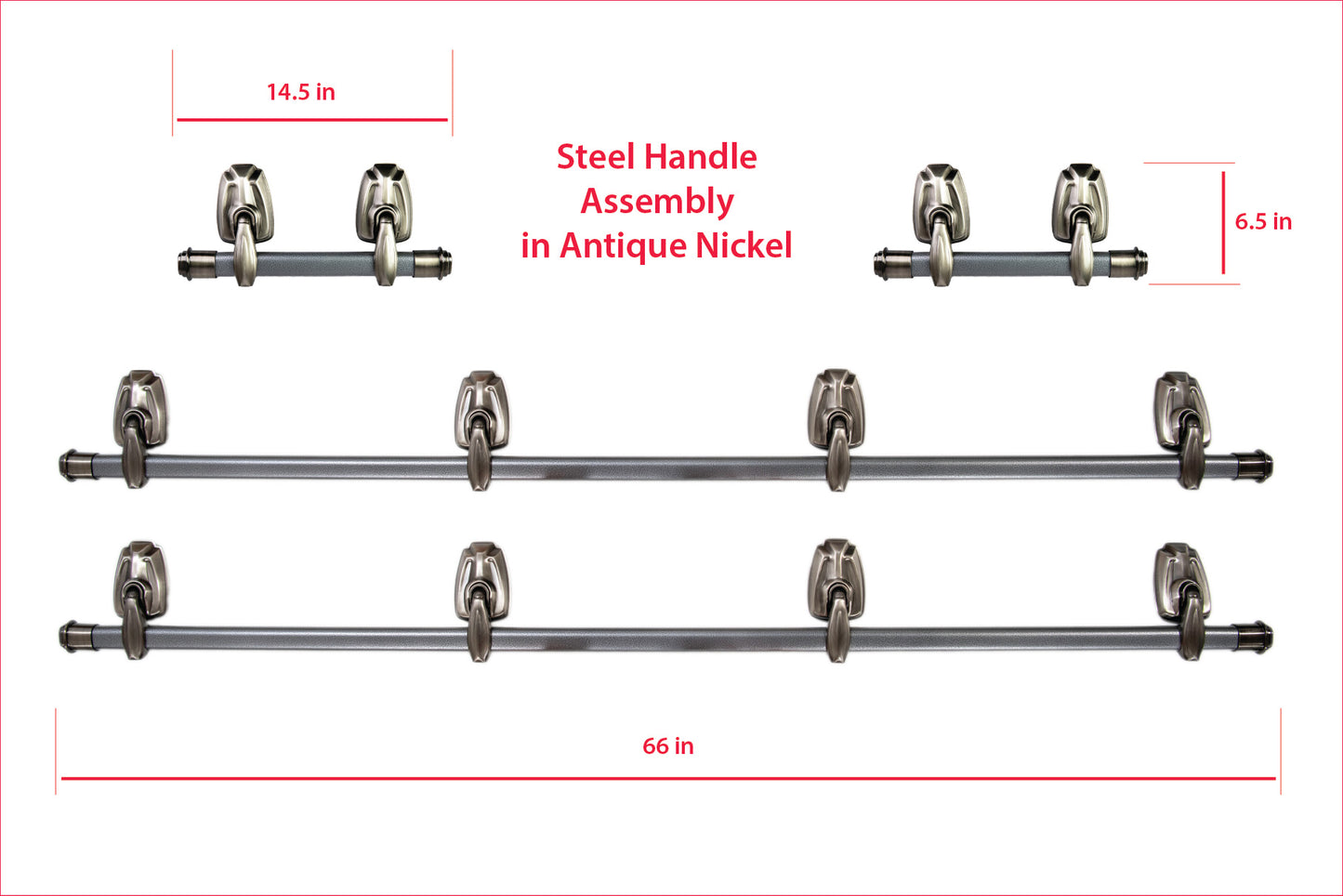 Complete Steel Handle Set in Antique Nickel - Pre-Assembled!