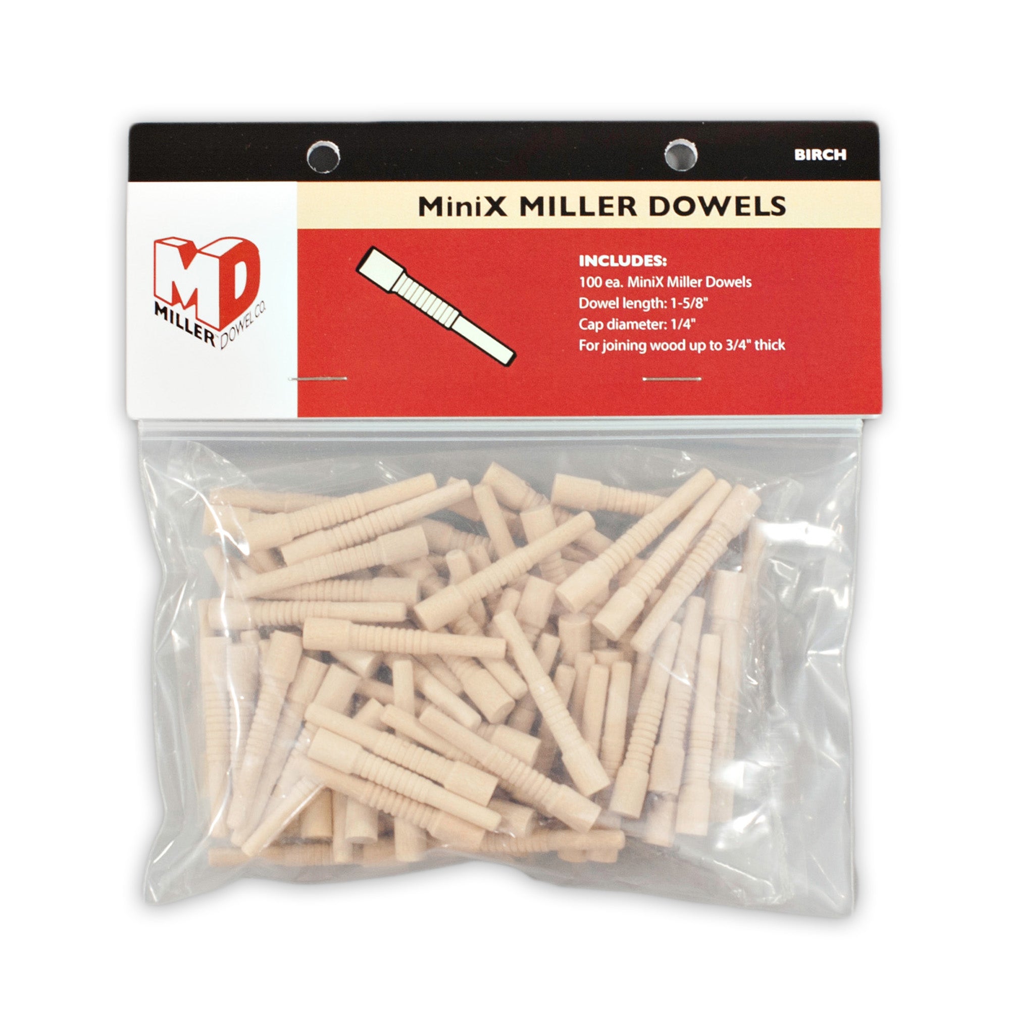 Miller Dowel 100 Pack of Mini Stepped Birch Dowels